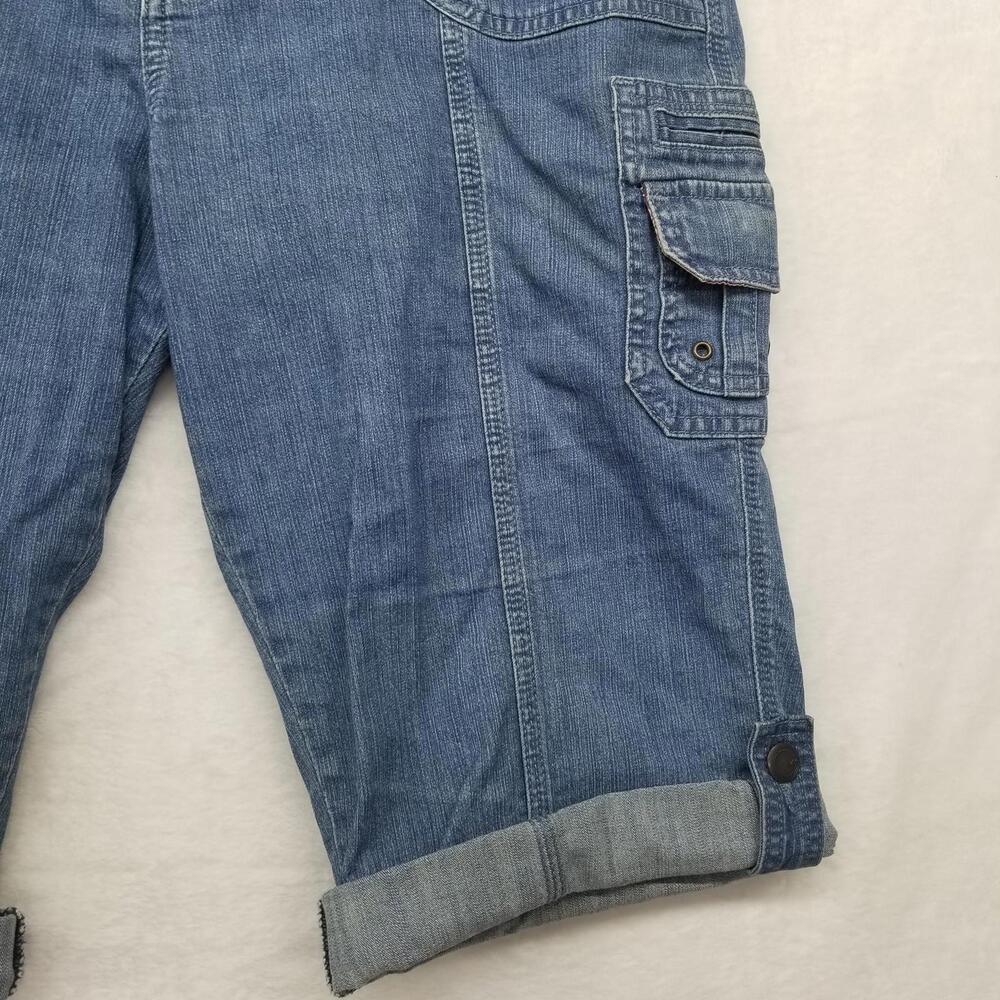 Lee Denim Capri Jhorts Womens 12 Med Blue Jean Roll-tab Hem Y2K - Picture 5 of 11